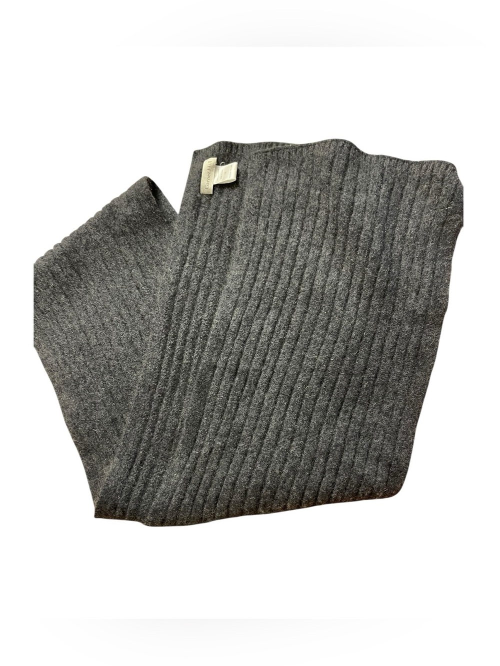 Garnet Hill 100% Cashmere Ribbed Knit Scarf Charcoal Gray OS Soft Luxe